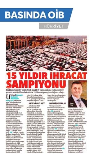 OTOMOTİV ENDÜSTRİSİ 15 YILDIR İHRACAT ŞAMPİYONU!