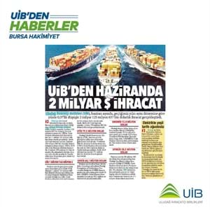 UİB'DEN HAZİRANDA 2 MİLYAR DOLARLIK İHRACAT