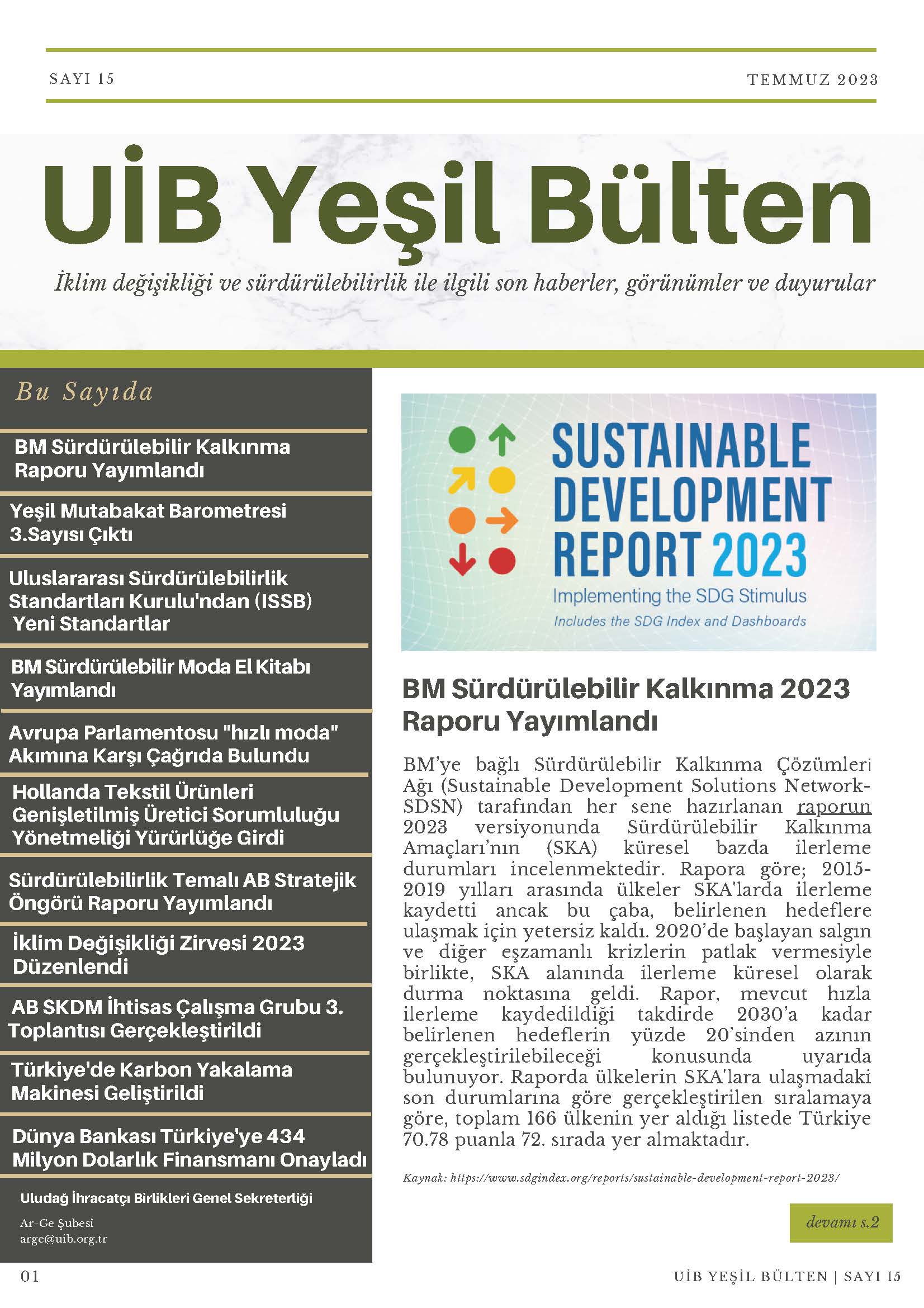 UİB Yeşil Bülten Sayı 15