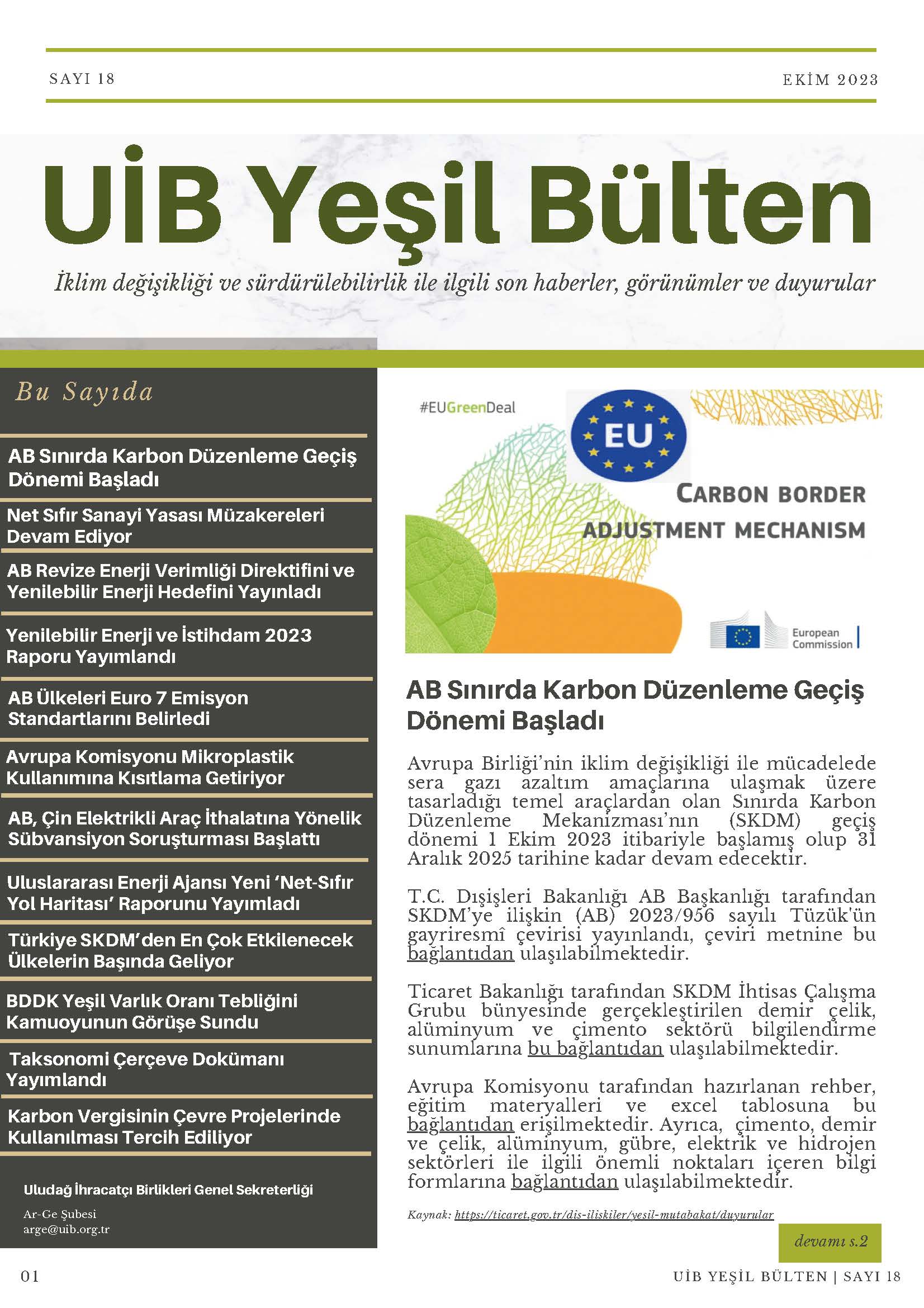 UİB Yeşil Bülten Sayı 18