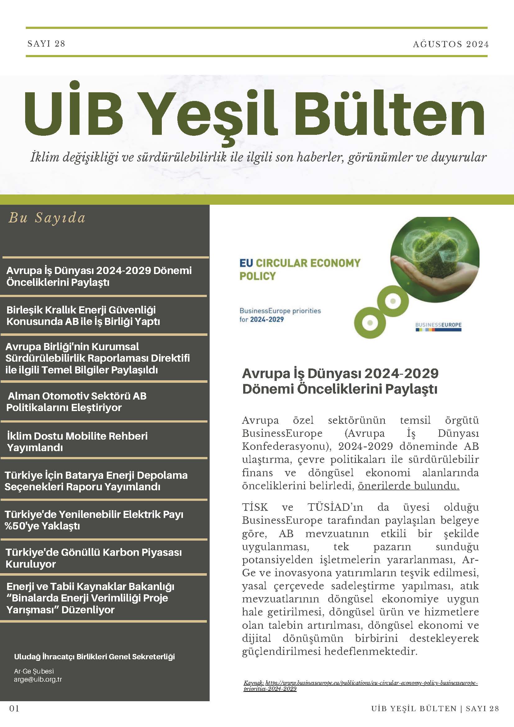 UİB Yeşil Bülten Sayı 28
