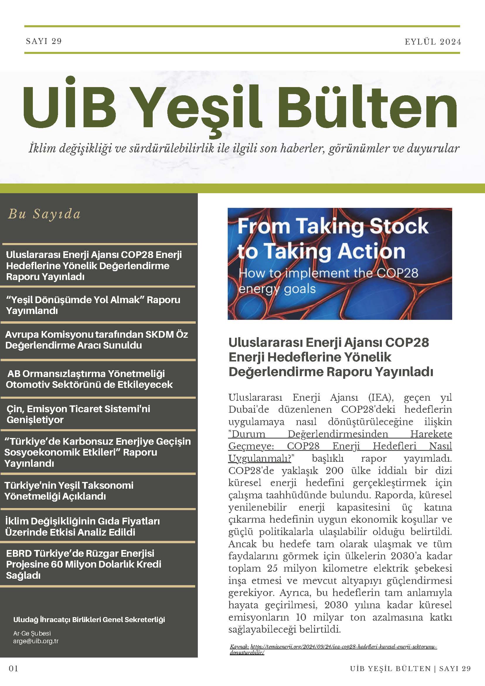 UİB Yeşil Bülten Sayı 29