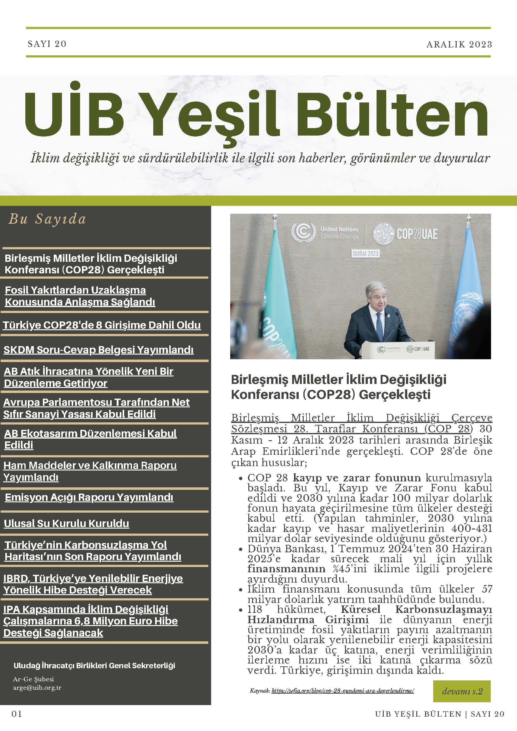 UİB Yeşil Bülten Sayı 20