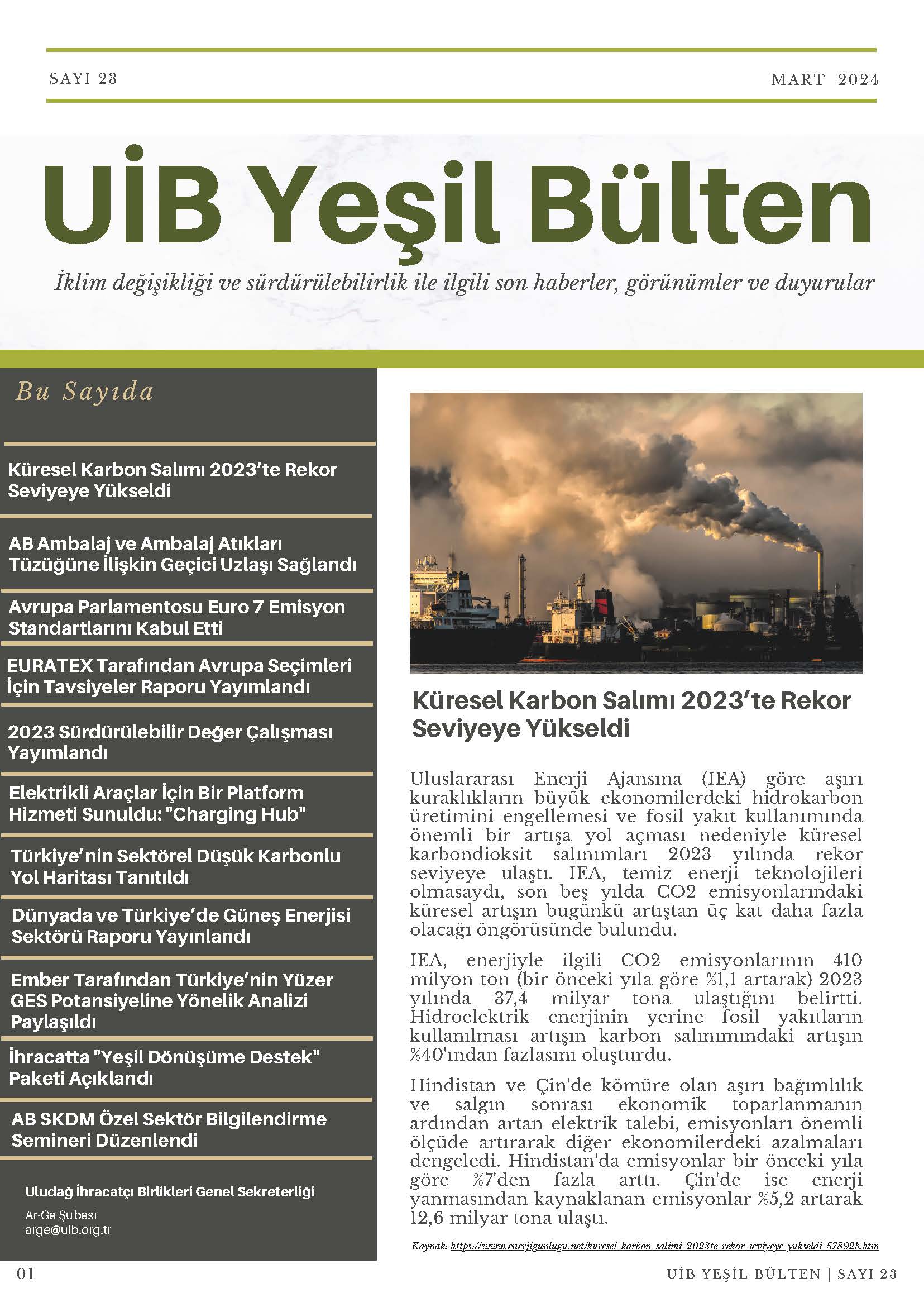 UİB Yeşil Bülten Sayı 23