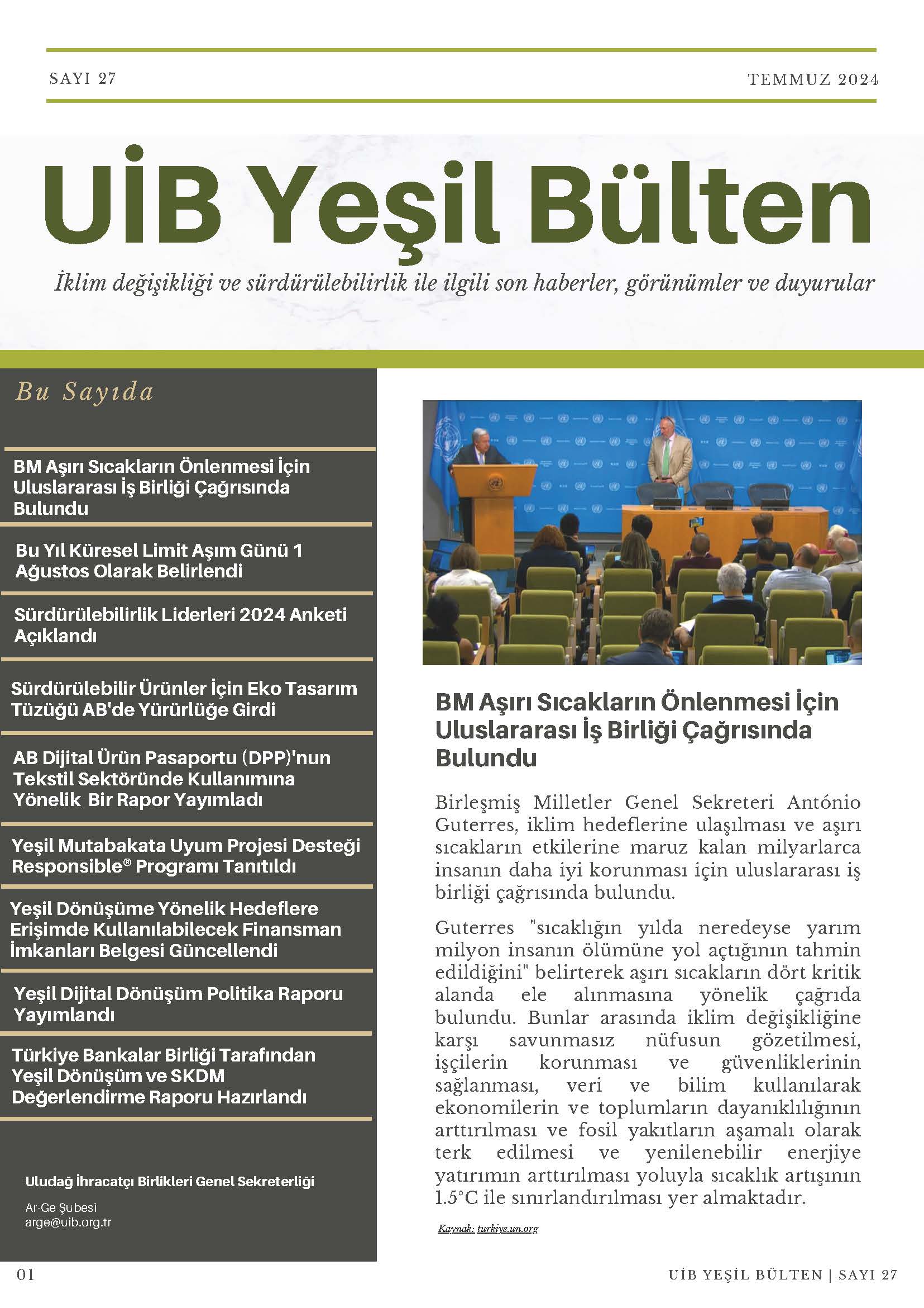 UİB Yeşil Bülten Sayı 27