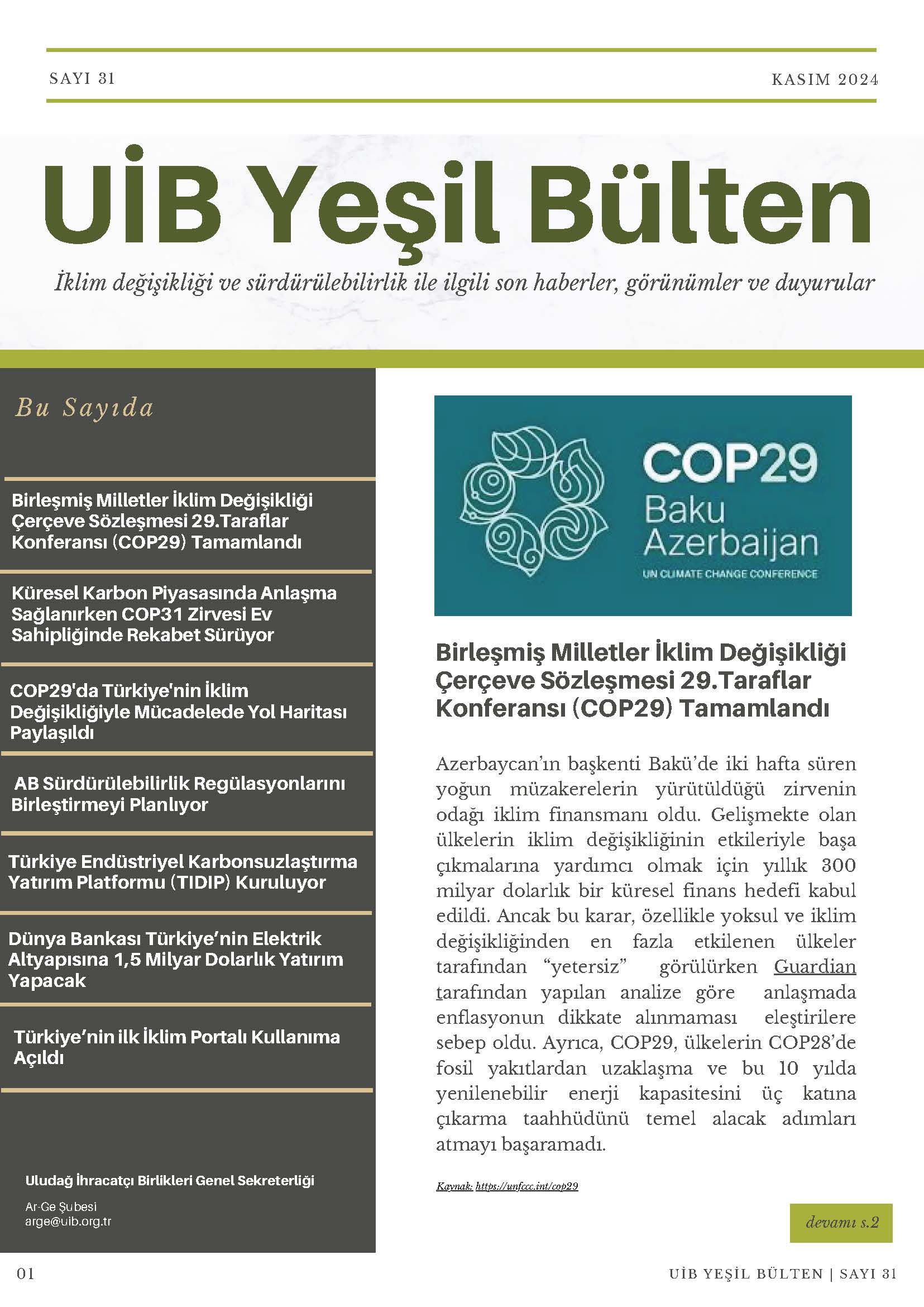 UİB Yeşil Bülten Sayı 31