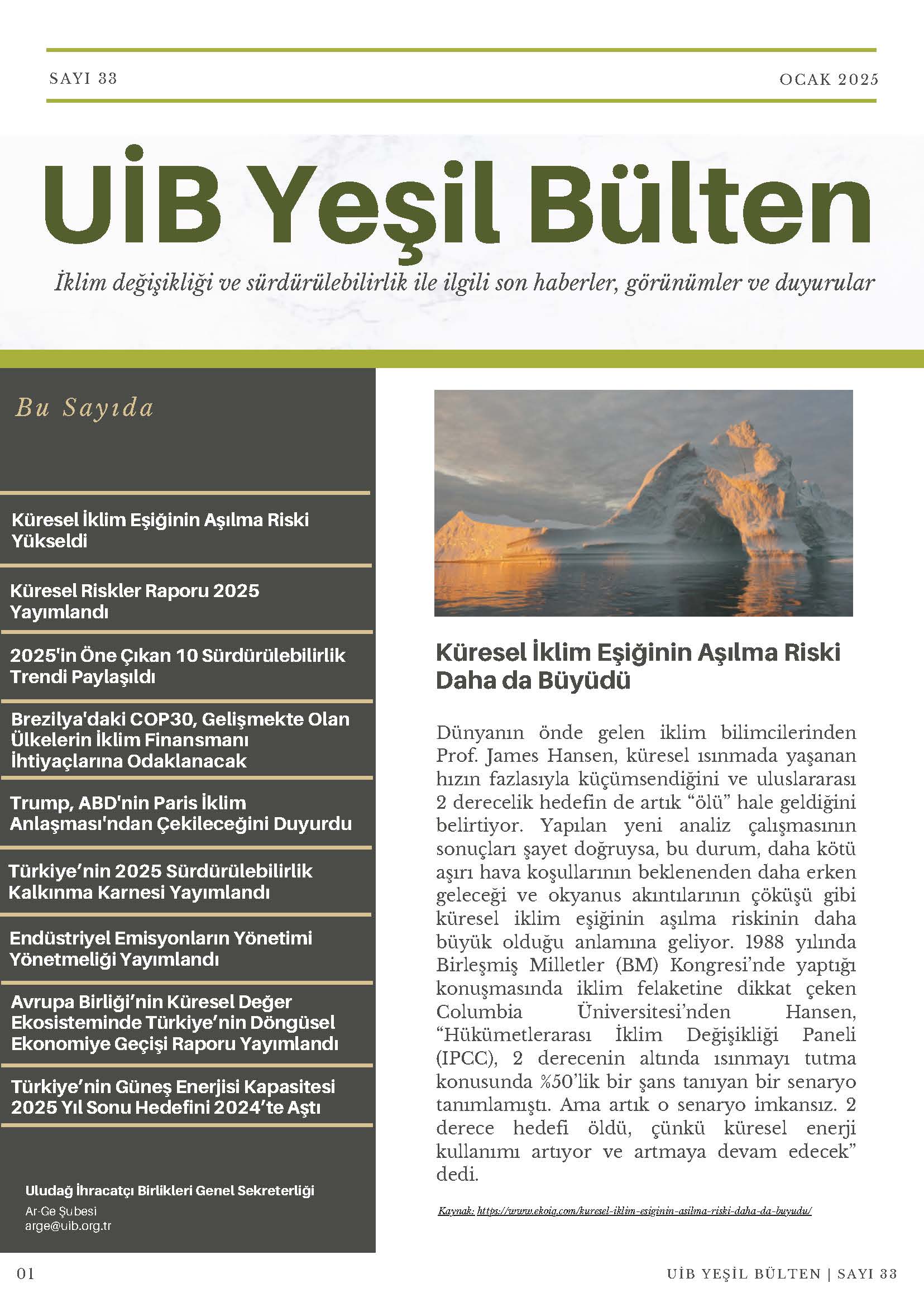 UİB Yeşil Bülten Sayı 33