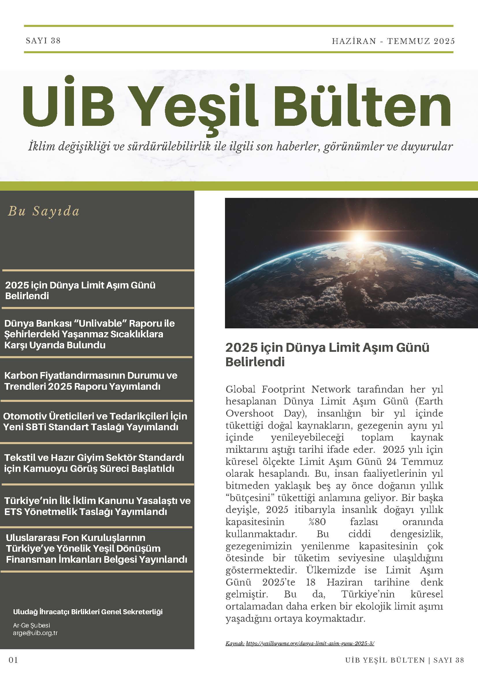 UİB Yeşil Bülten Sayı 38