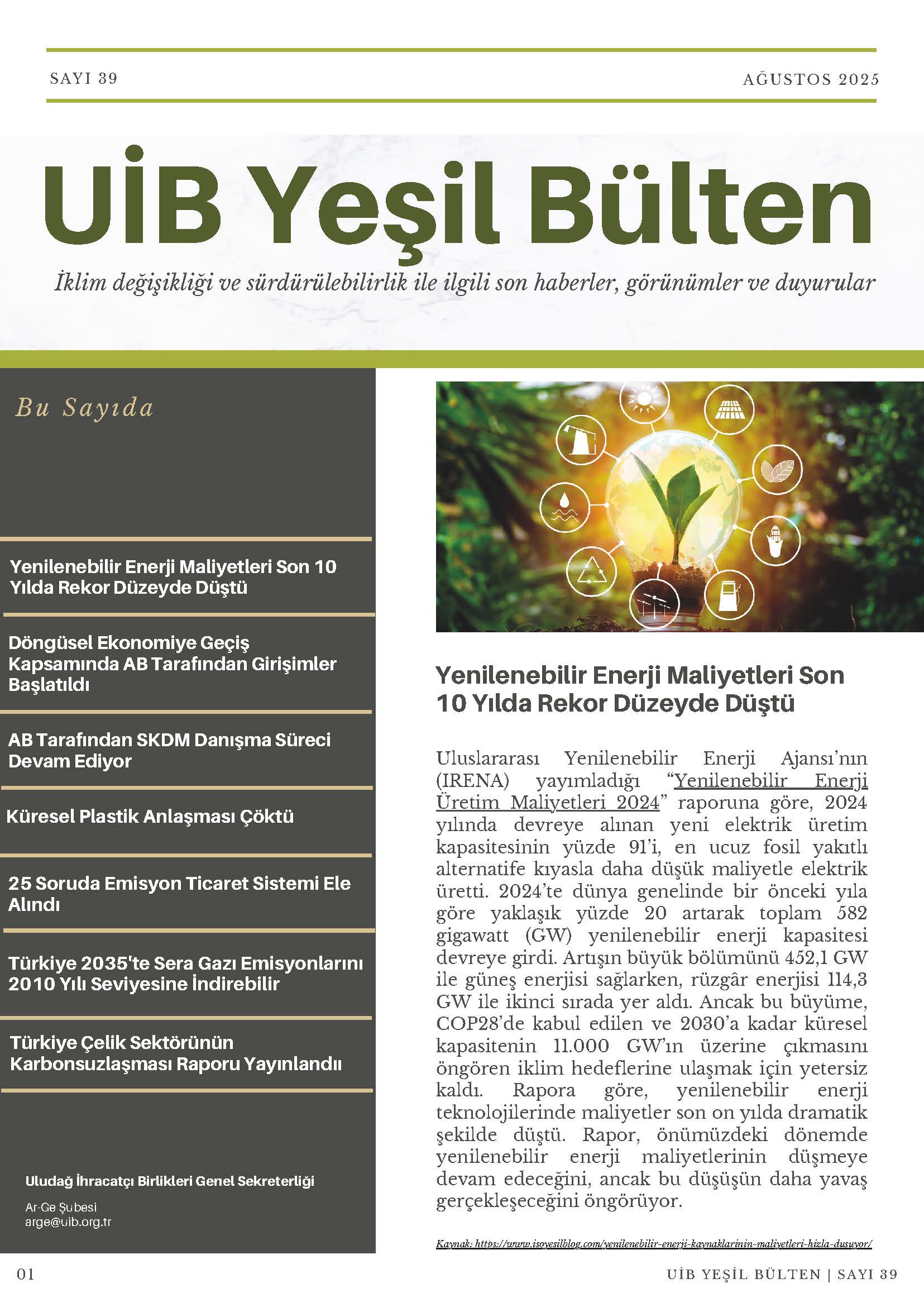UİB Yeşil Bülten Sayı 39