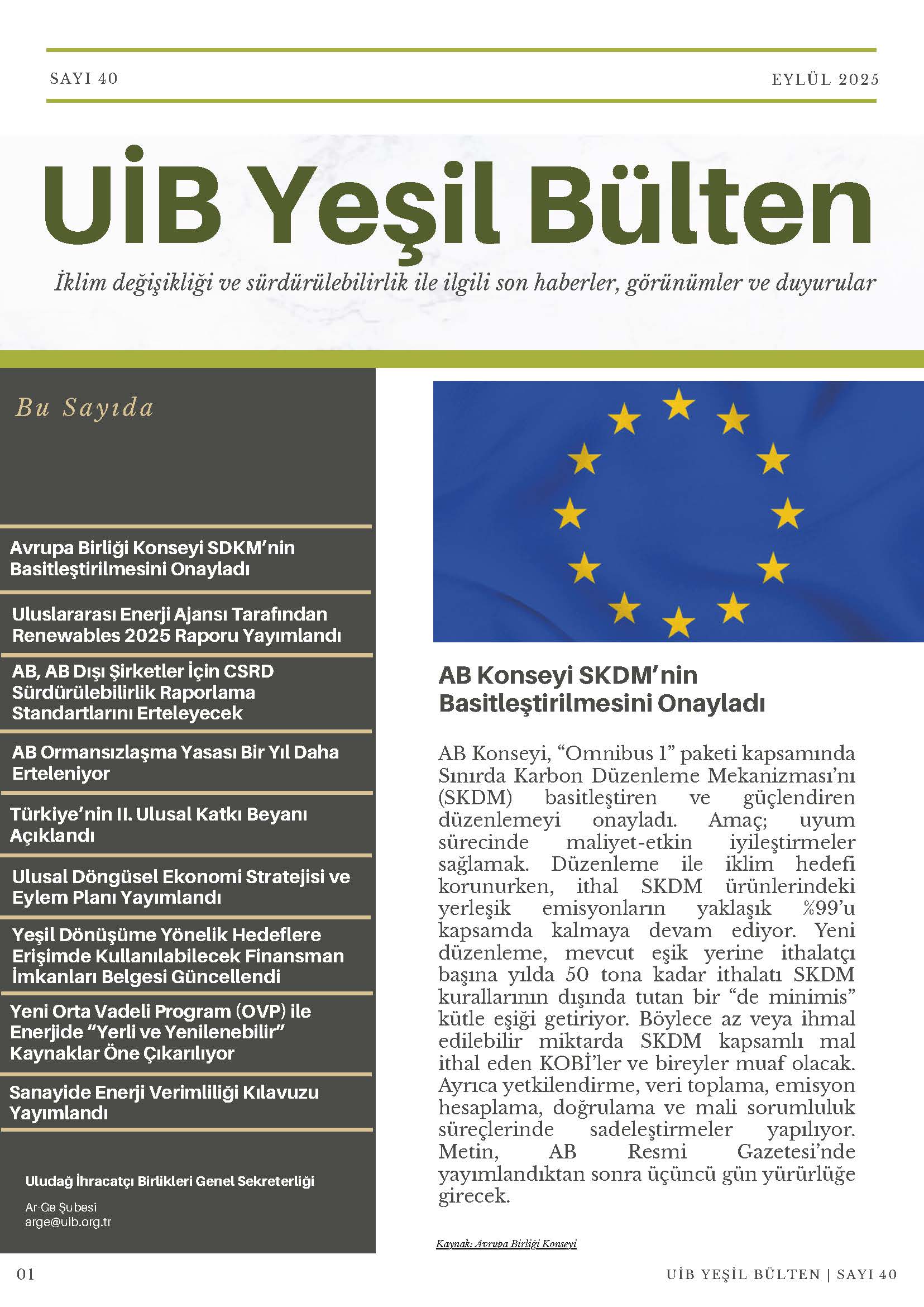 UİB Yeşil Bülten Sayı 40