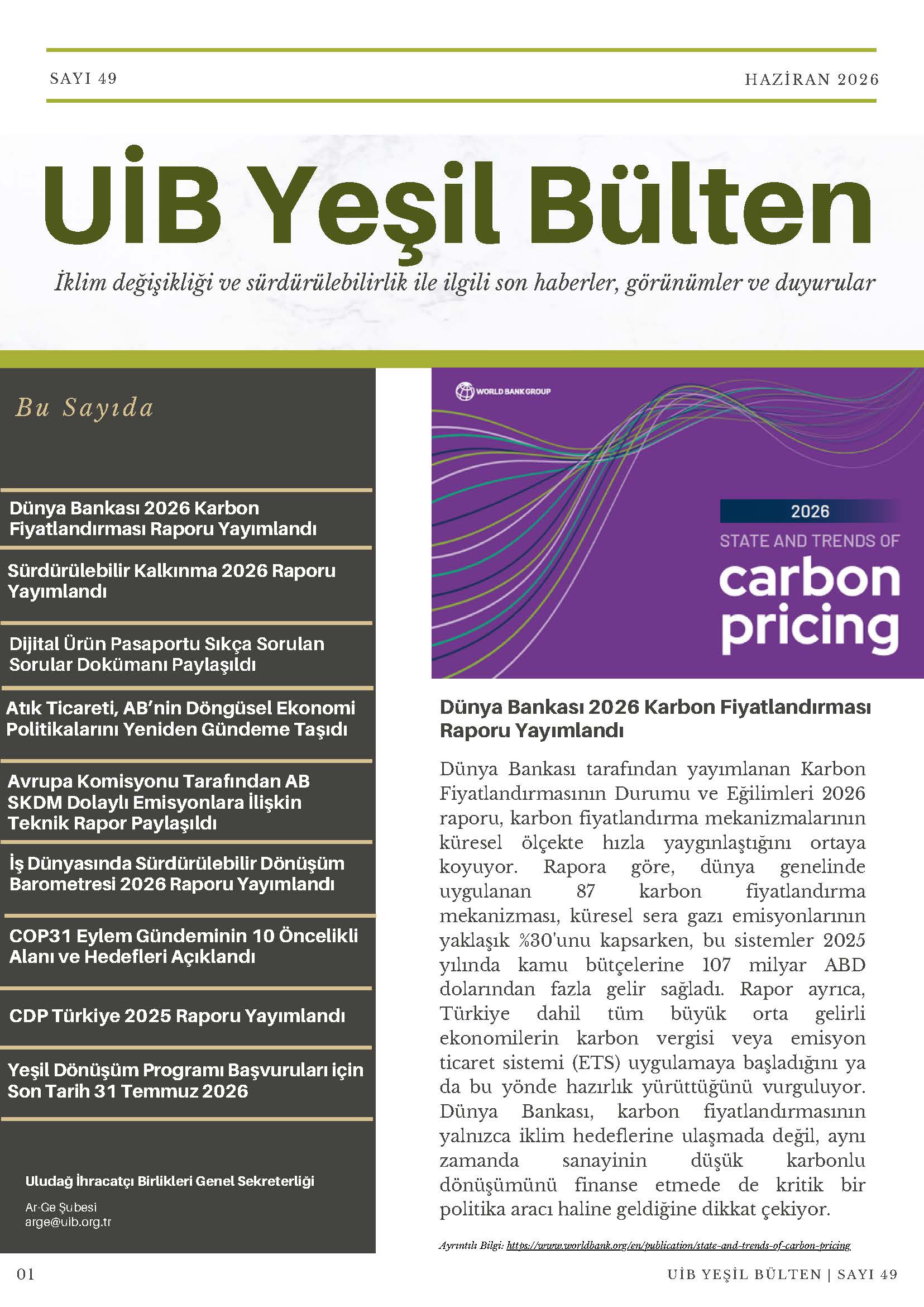 UİB Yeşil Bülten Sayı 49