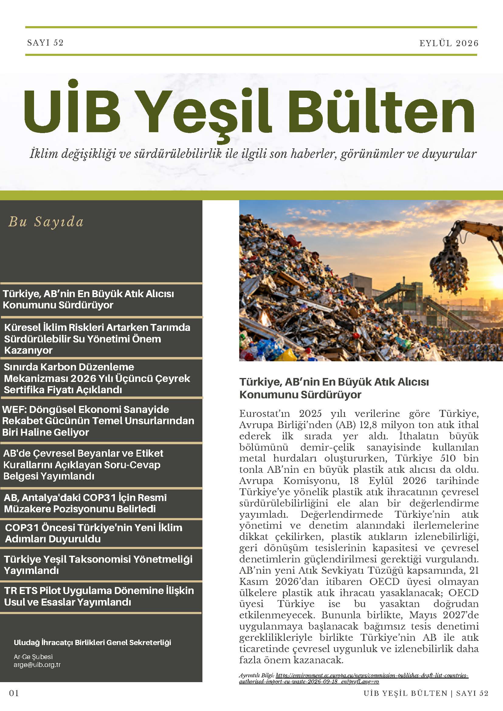 UİB Yeşil Bülten Sayı 52
