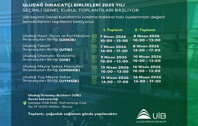 ULUDAĞ İHRACATÇI BİRLİKLERİ 2025 YILI OLAĞAN GENEL KURUL TOPLANTILARI