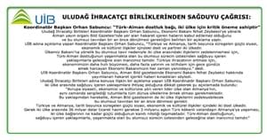 Uludağ İhracatçı Birlikleri'nden sağduyu çağrısı: